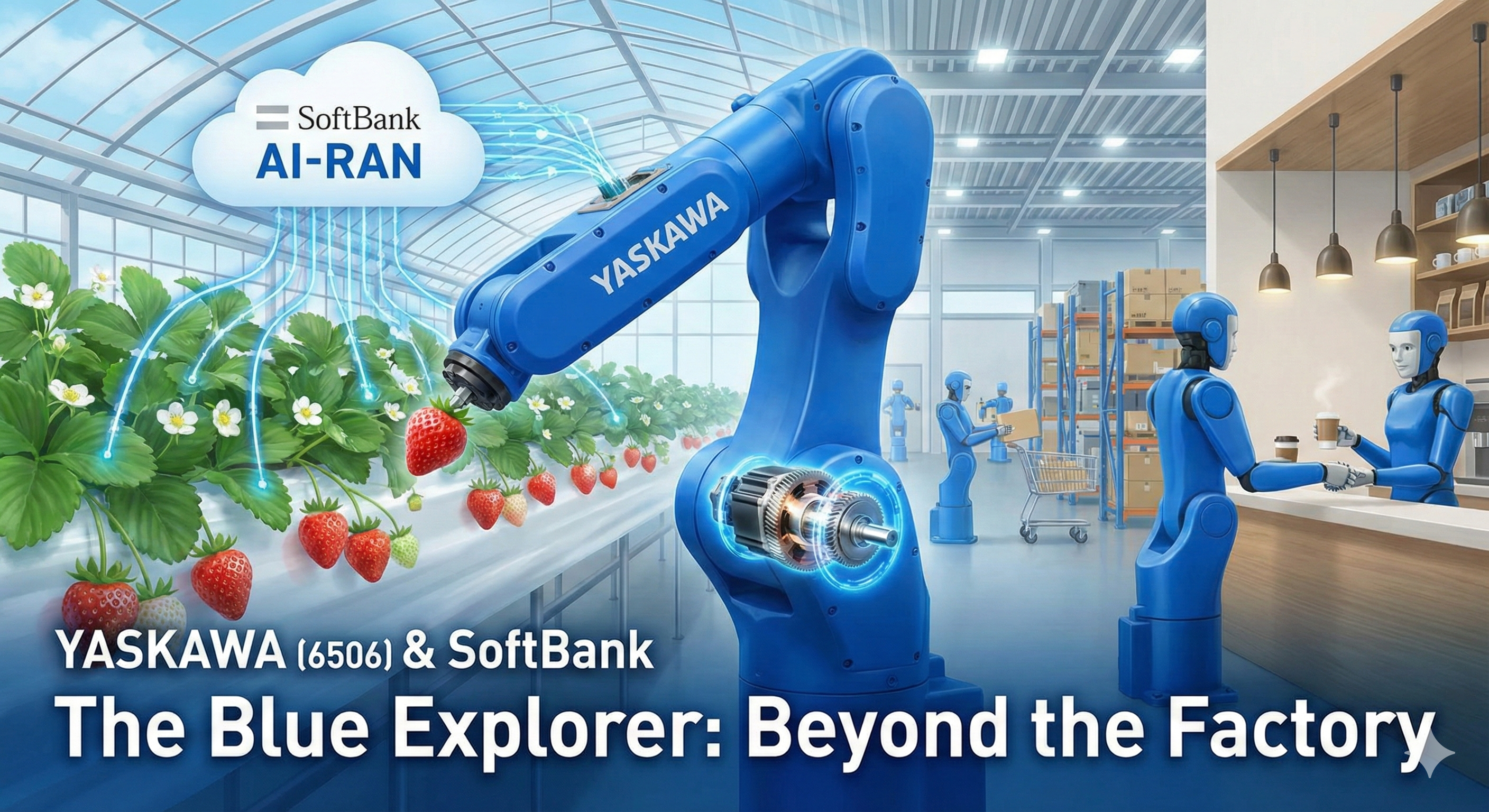 Yaskawa 6506 Blue Explorer industrial robotics partnered with SoftBank