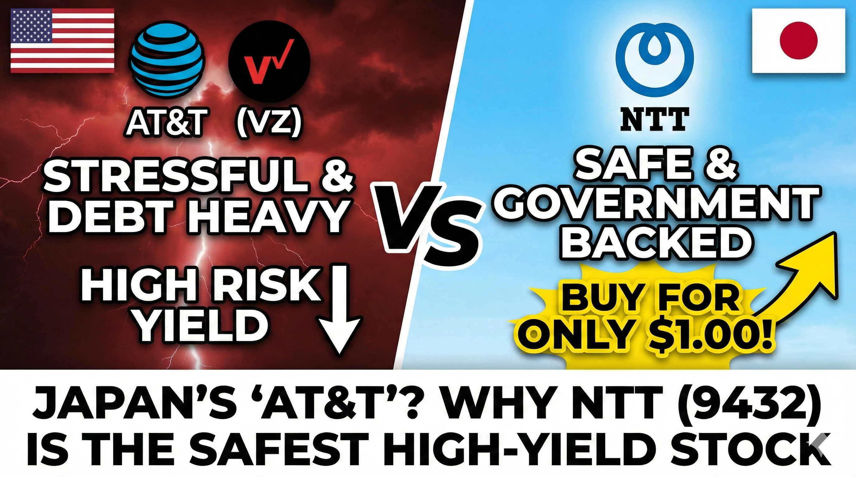 NTT 9432 Japan AT&T comparison, high-yield telecom dividend stock