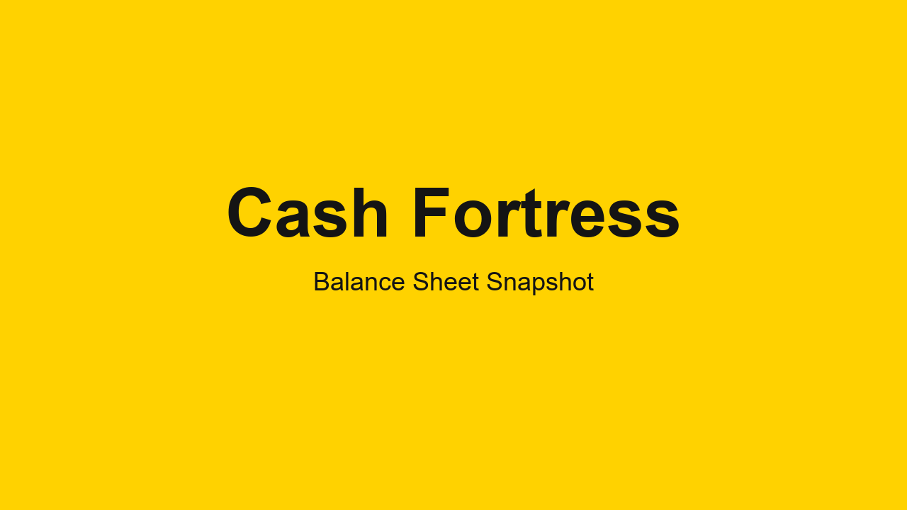 Fanuc balance sheet visualization: massive cash reserves dwarfing minimal debt, supporting the Fortress thesis